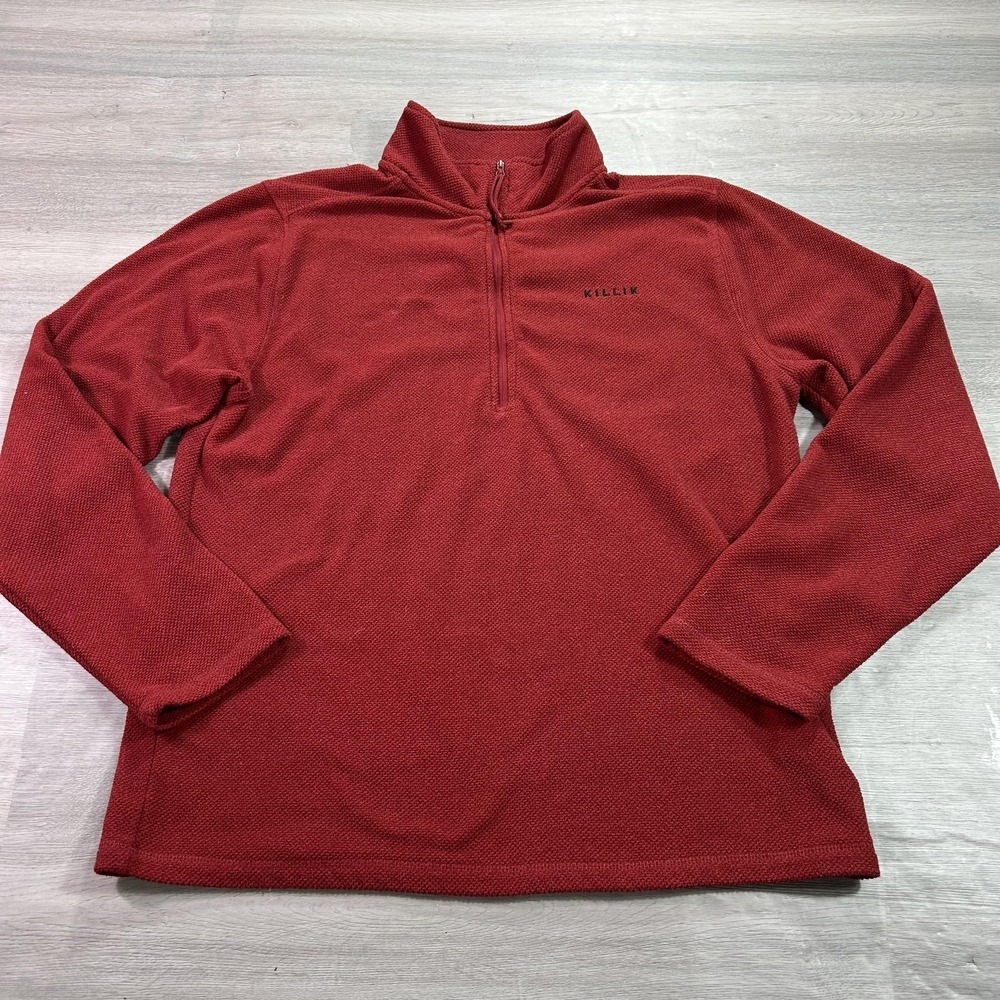 Killik Pullover Mens Large Red 1/4 Zip Long Sleeve Waffle Fleece‎ Shirt Casual